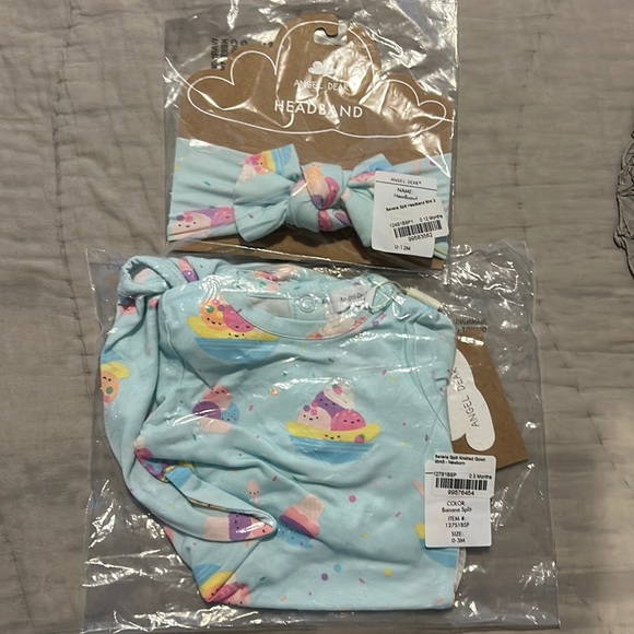 NWT Angel Dear 0-3m Banana Split Knotted Gown & Bow - Picture 4 of 6